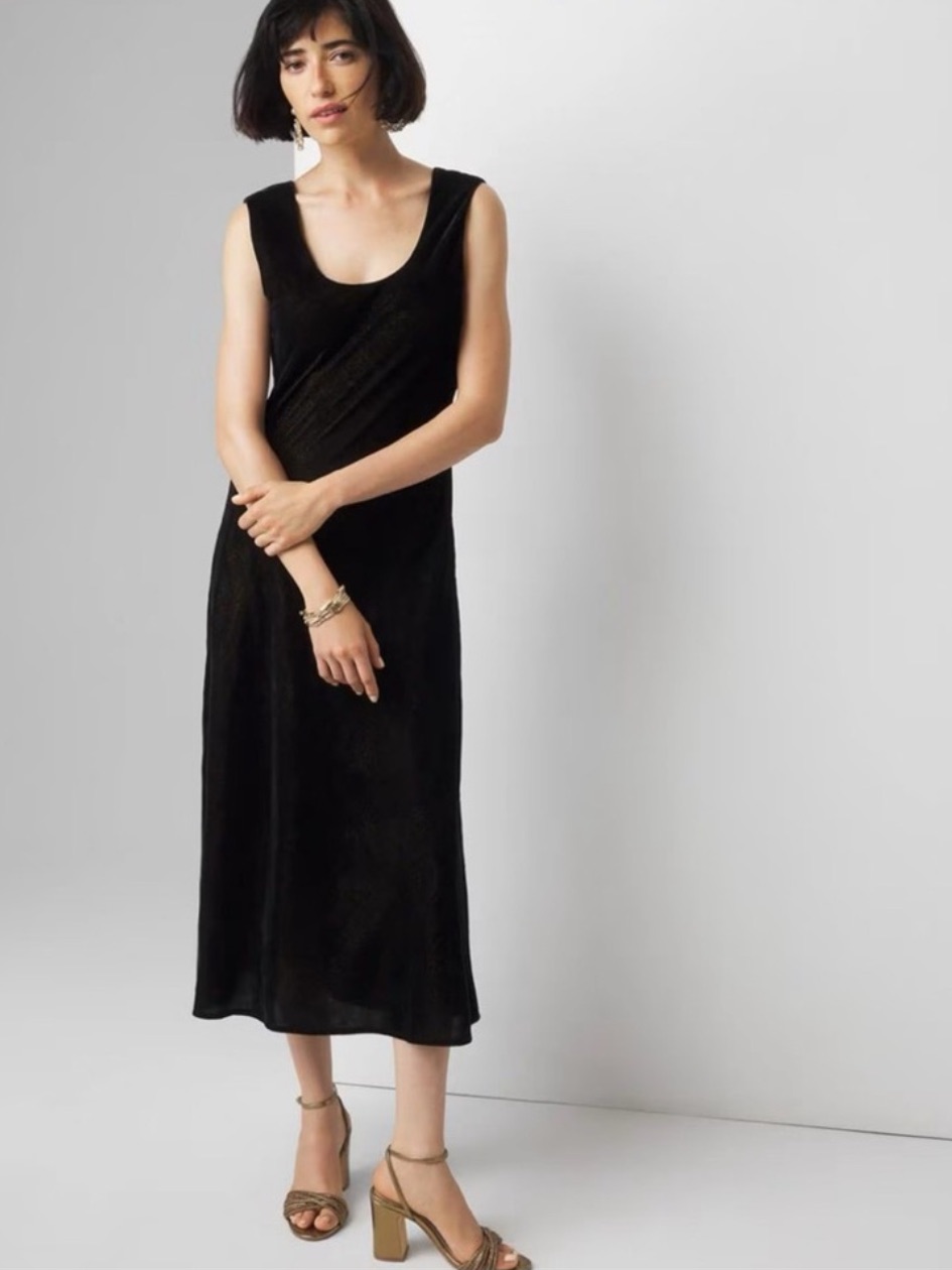 Nwt White House Black Market Black Velvet Midi Slip Dress